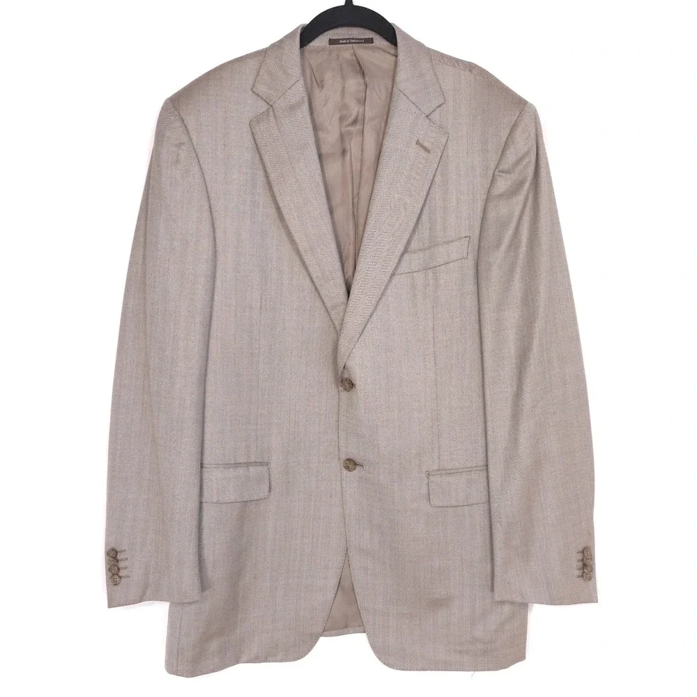 ERMENEGILDO ZEGNA Trofeo Silk Herringbone Blazer Beige Men 42L SWITZERLAND‎